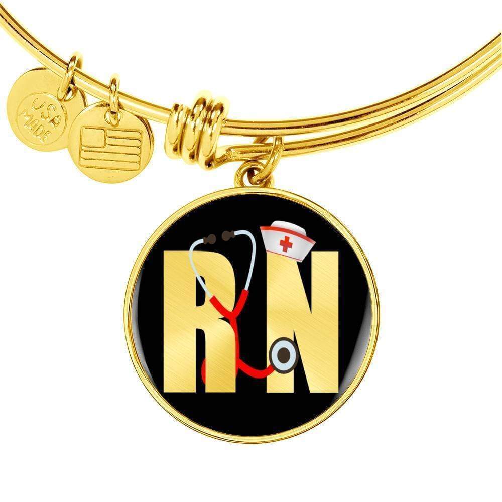 Nurse Rn Nurse Personalized Engraved Gold Circle Bangle Bracelet Custom Na